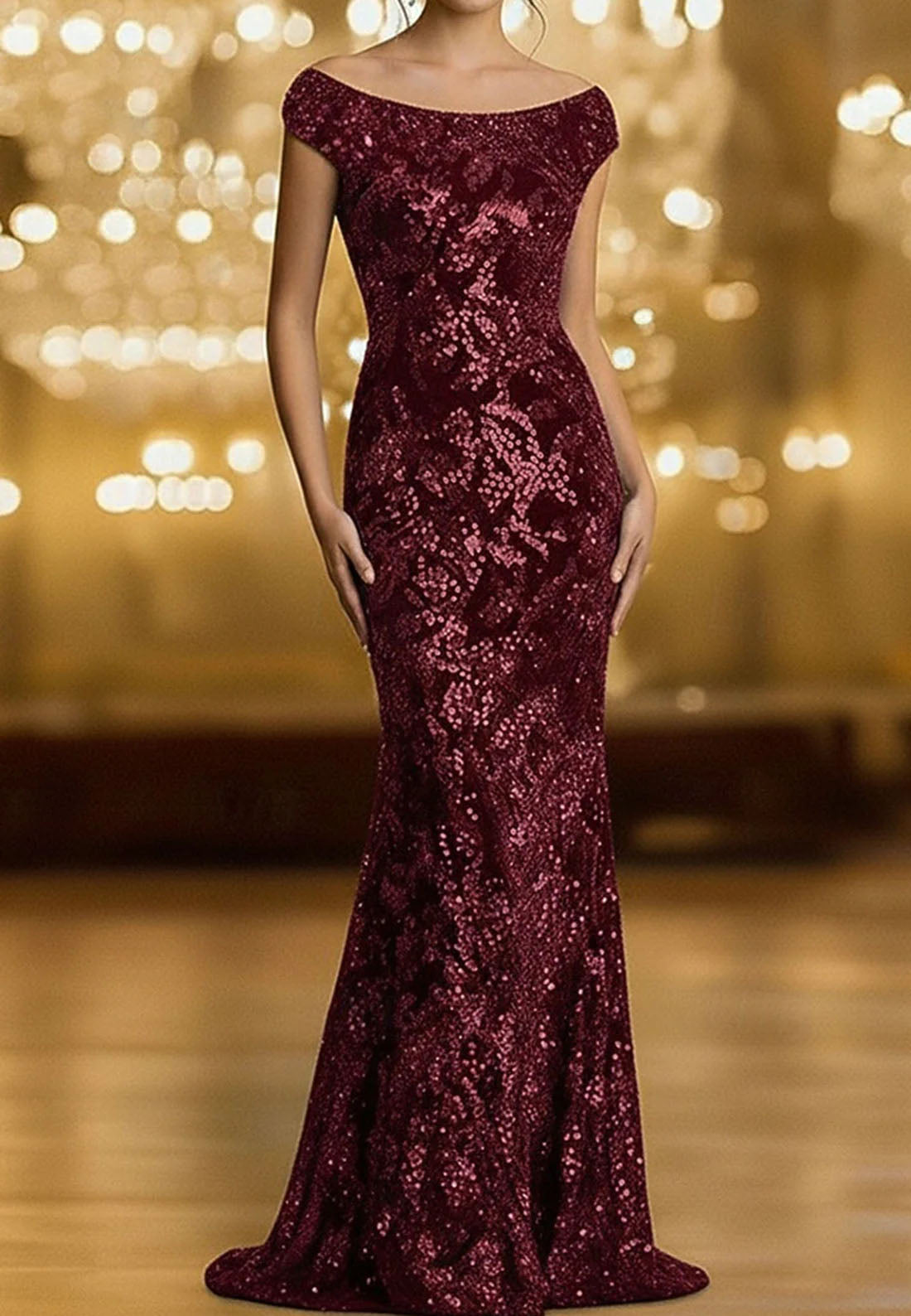 Elegant Sleeveless Sequins Sparkle Mermaid Formal Women Evening Dress