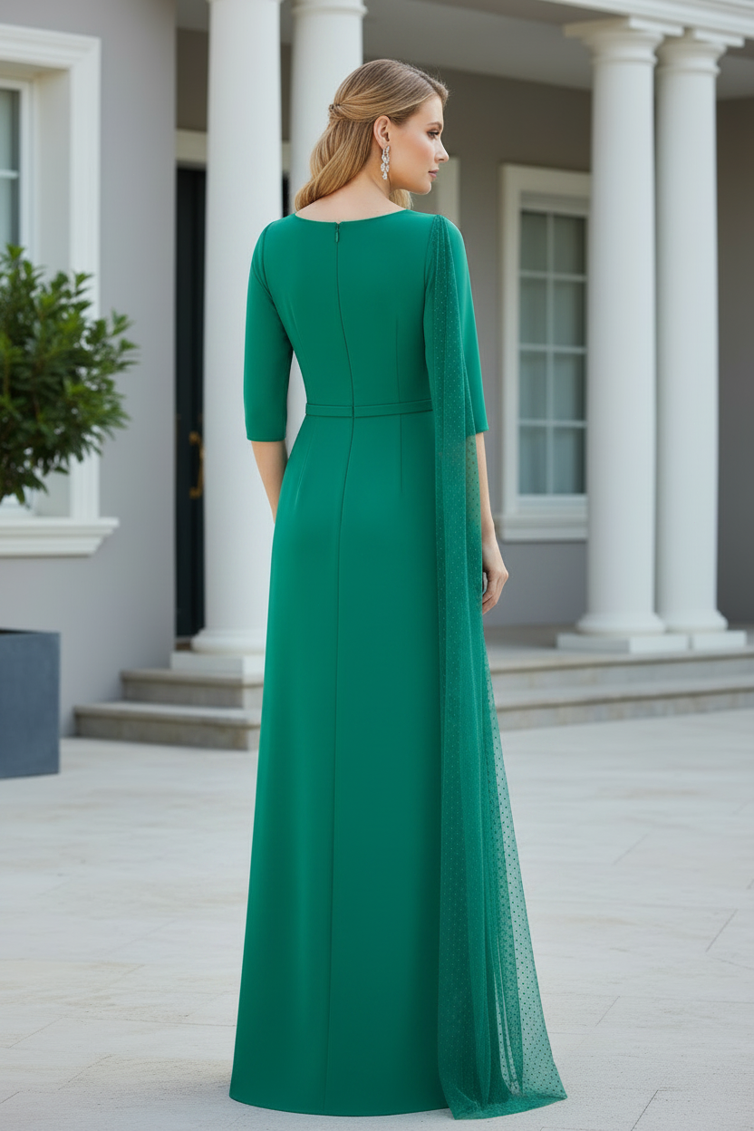 Green Half Sleeve Applique Mermaid Mother of the Bride Dress