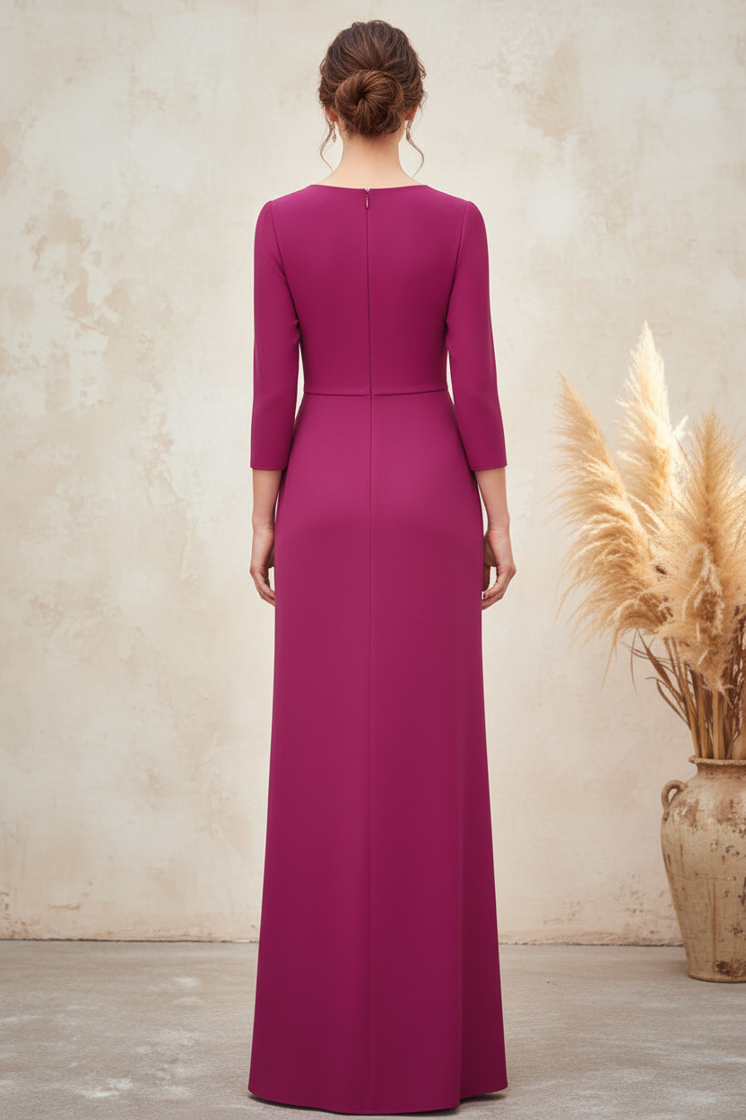 Fuchsia Long Sleeve Applique Ruffles Mermaid Mother of the Bride Dress