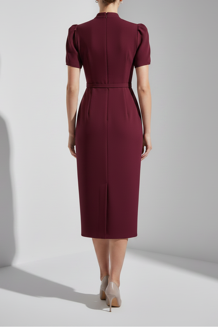 Half Sleeve Belt Mermaid Tea-Length Evening Dress
