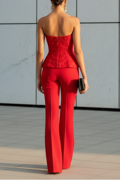 Strapless Lace Flowers Sleeveless Jumpsuit/Pantsuit Evening Dress