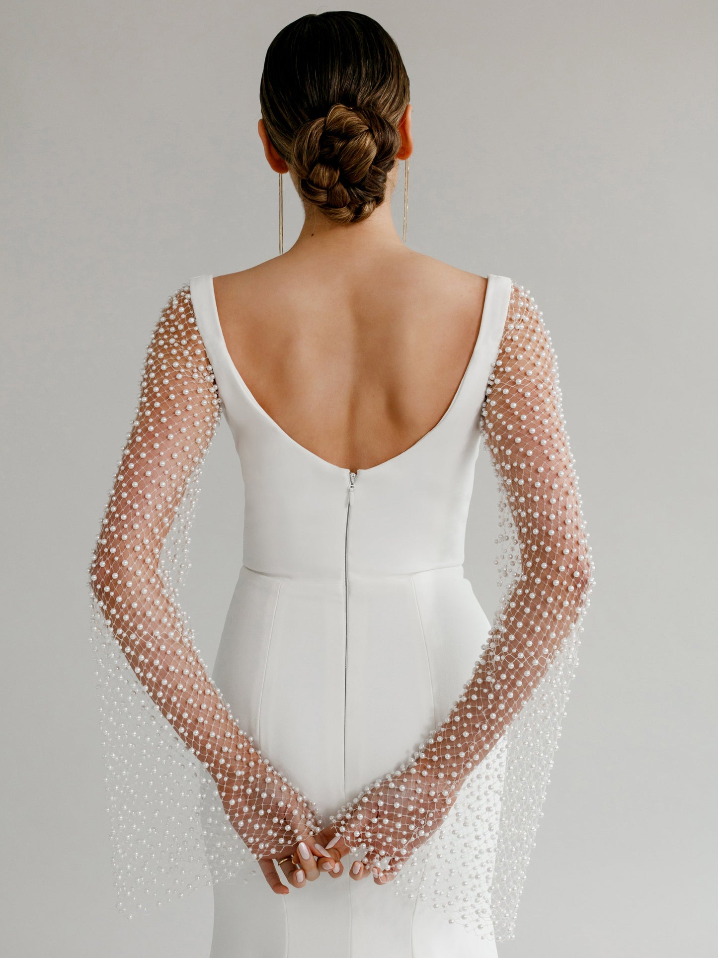 Lace Beaded Long Sleeve Backless Mermaid Wedding Dress