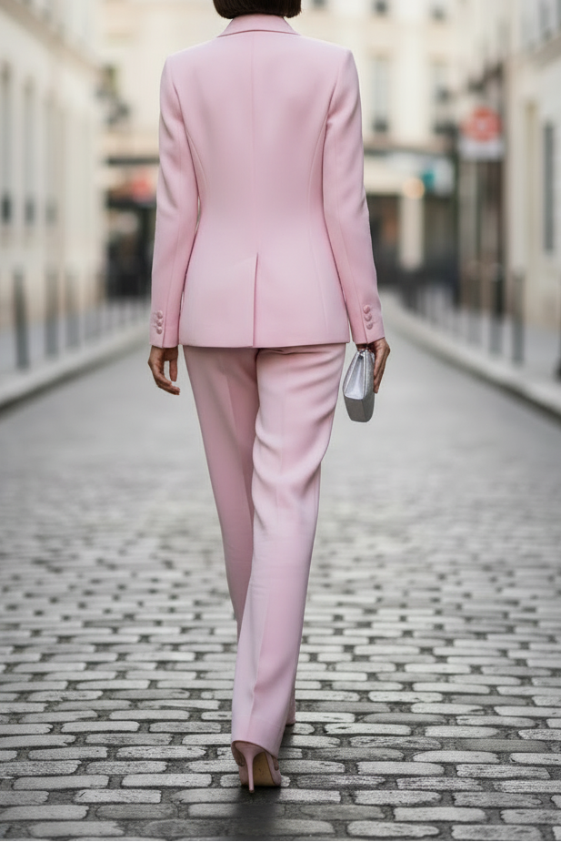 Pink V-Neck Flowers Long Sleeve Jumpsuit/Pantsuit Evening Dress