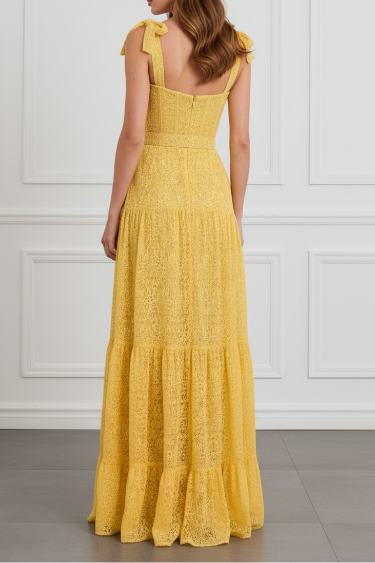 Spaghetti Straps Bow Sleeveless A-Line Floor-Length Evening Dress