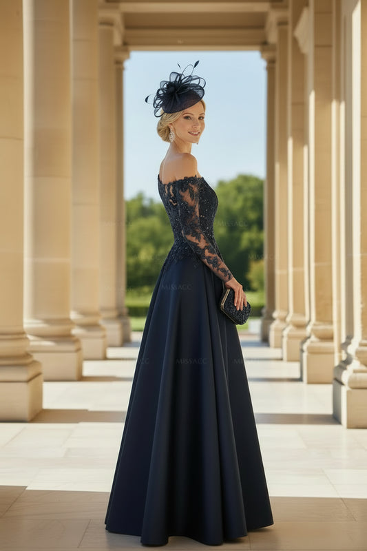 Exquisite Semi Sheer Illusion Lace Applique Sleeves Mother Of The Bride Dresses
