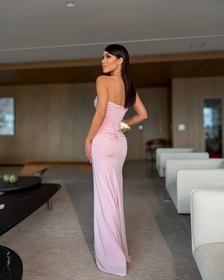Charming Pink Sweetheart Pleated Sleeveless Long Prom Dress