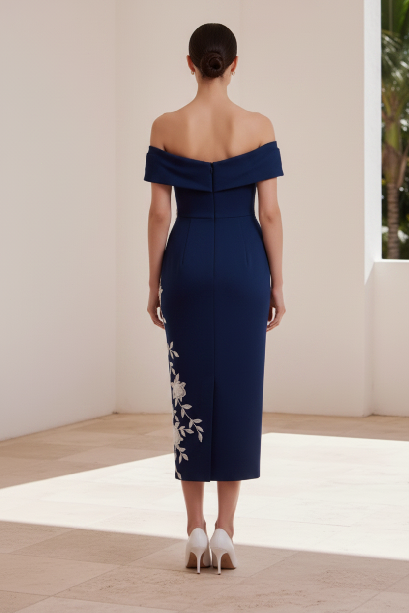 Off the Shoulder Sleeveless Applique Mermaid Ankle-Length Mother of the Bride Dress