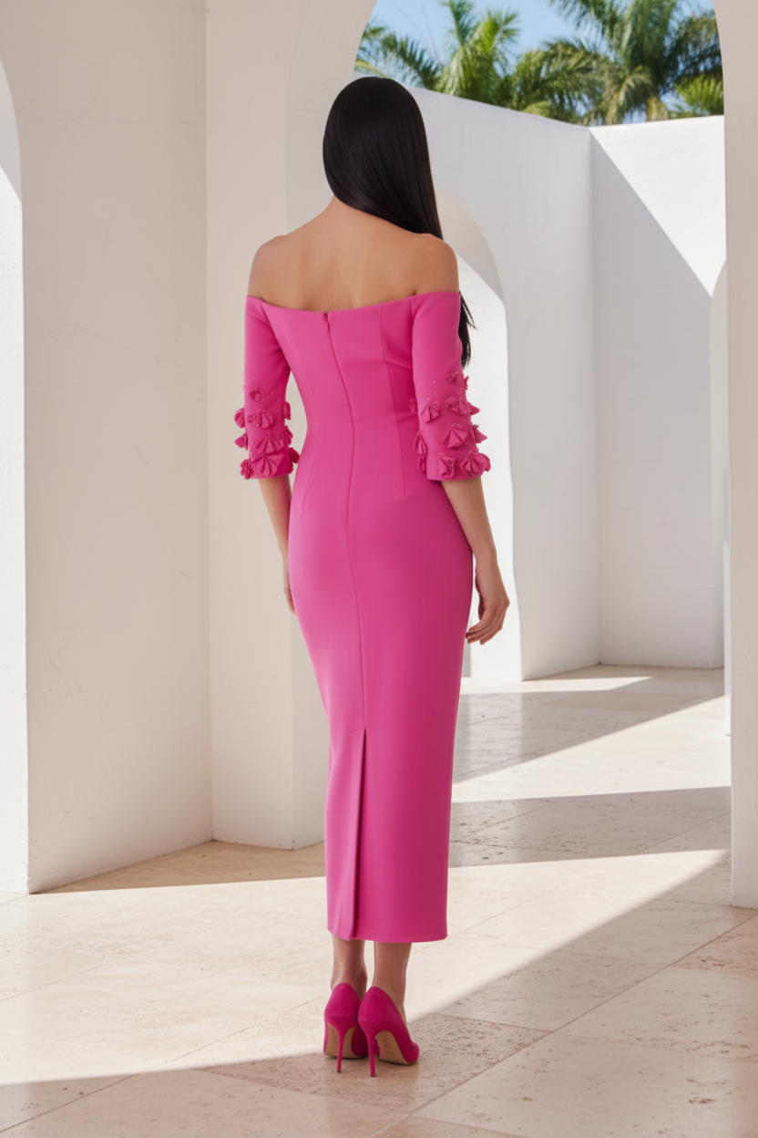 Off the Shoulder 3/4 Sleeve Flowers Mermaid Mother of the Bride Dress