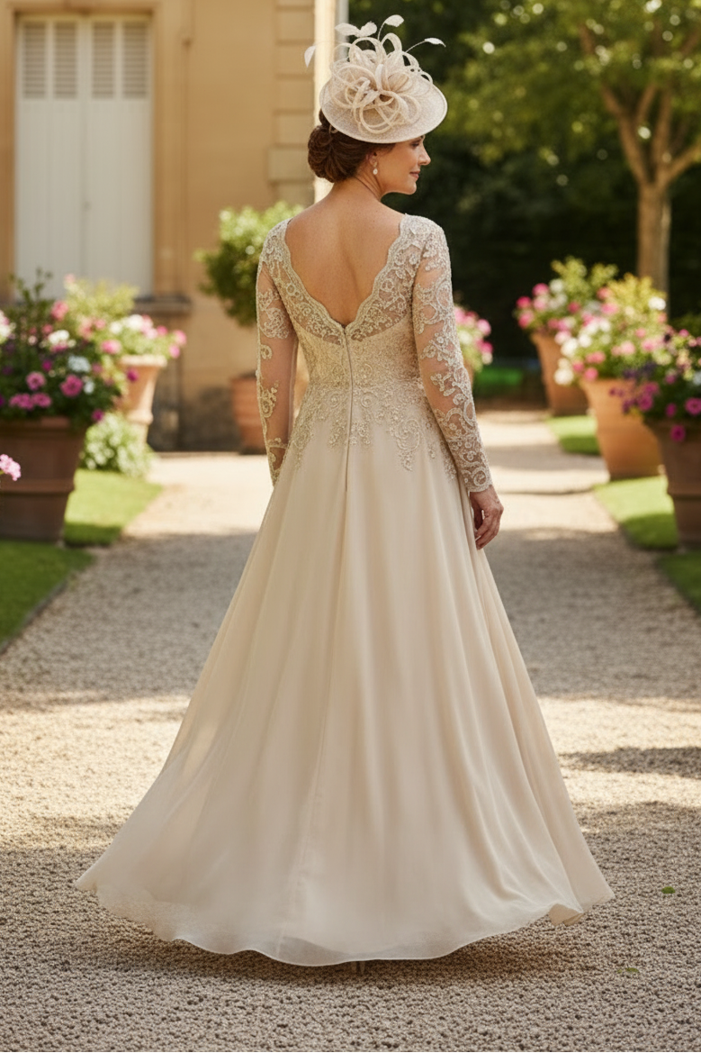 A-Line V-Neck Long Sleeves Floor-Length Chiffon Sequined Mother Of The Bride Dresses With Sequins