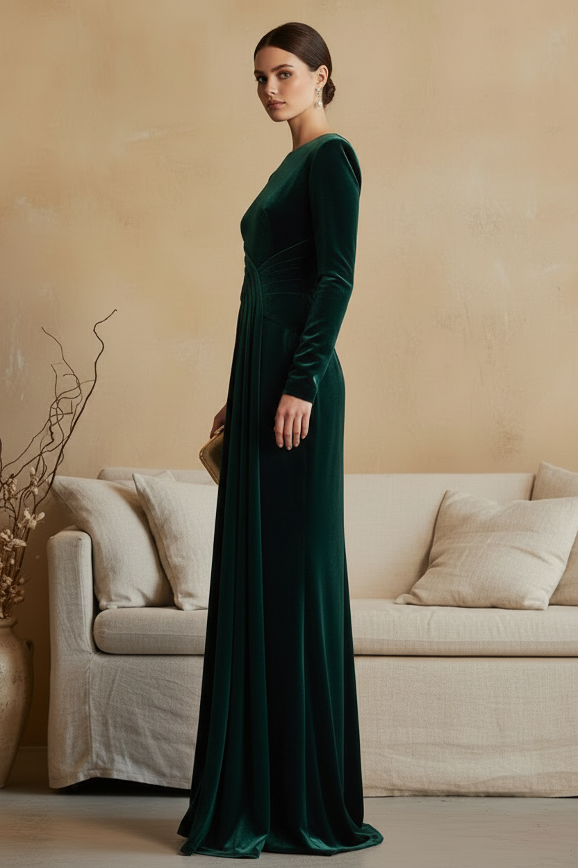 Green Long Sleeve Mermaid Floor-Length Mother of the Bride Dress