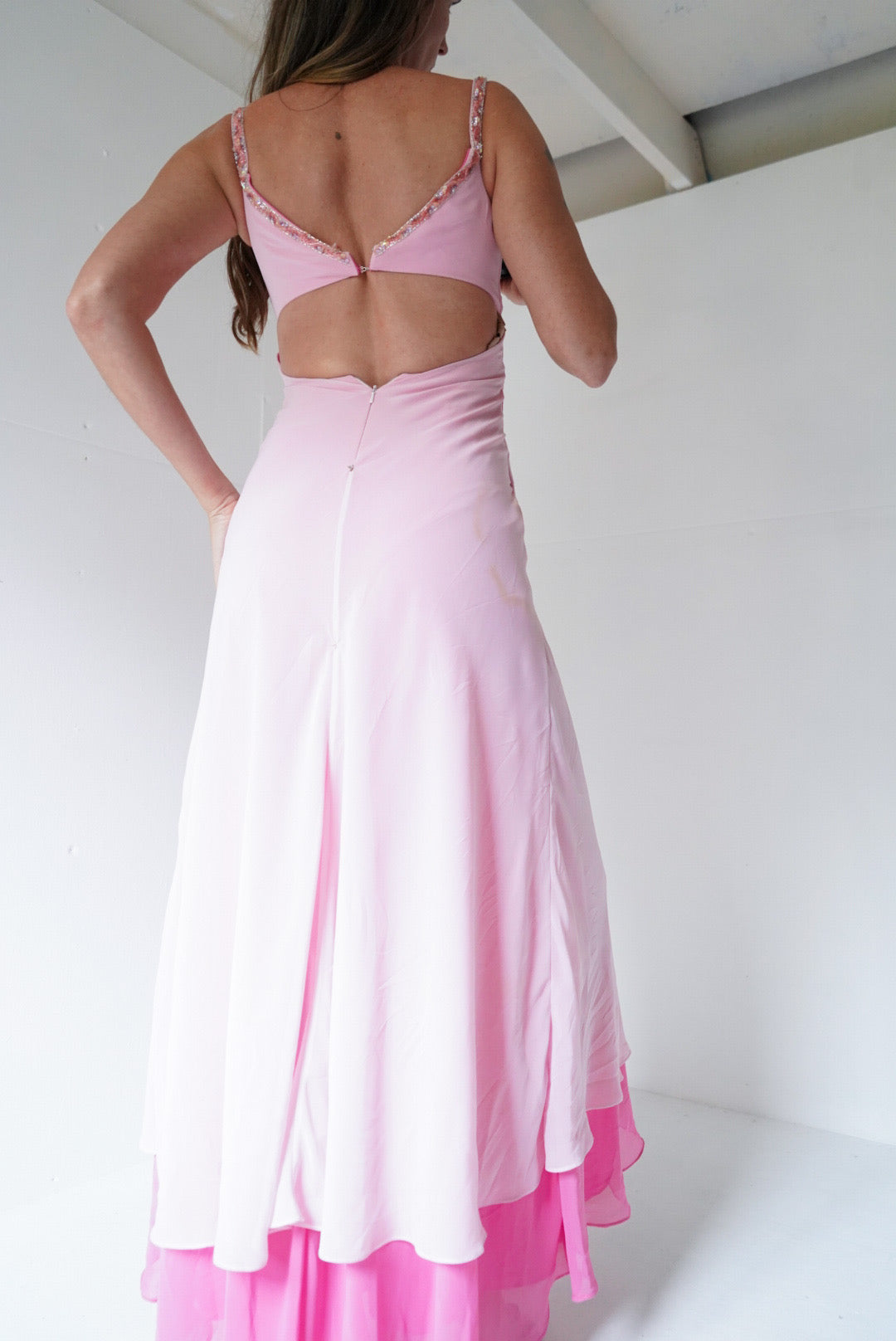pink beaded fairy highlow gown