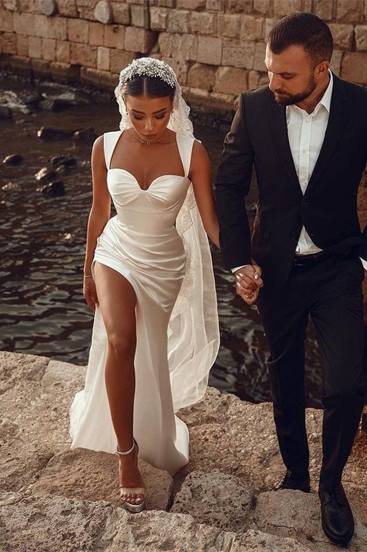 White Sweetheart Mermaid Split Wedding Dress
