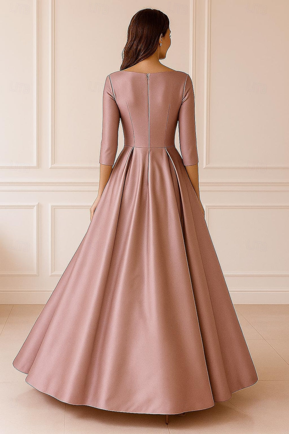 V-Neck 3/4 Sleeve Flowers A-Line Formal Evening Dress