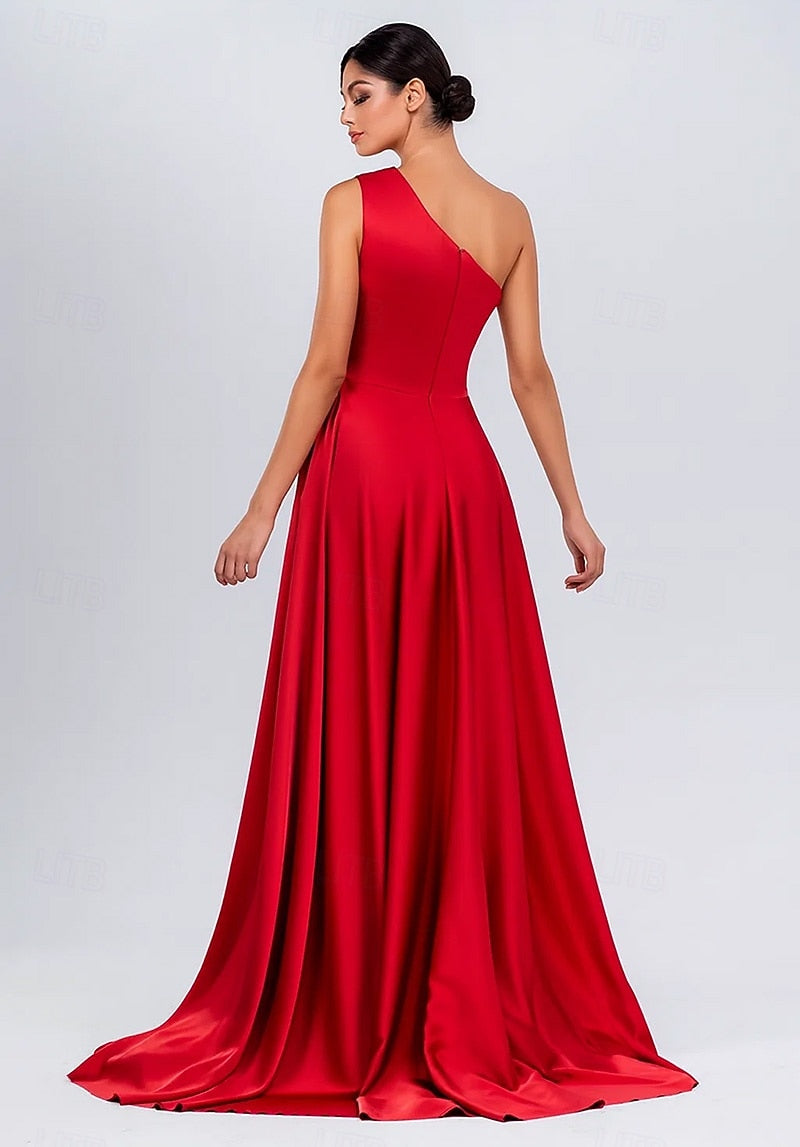 One Shoulder Sleeveless A-Line Floor-Length Evening Dress