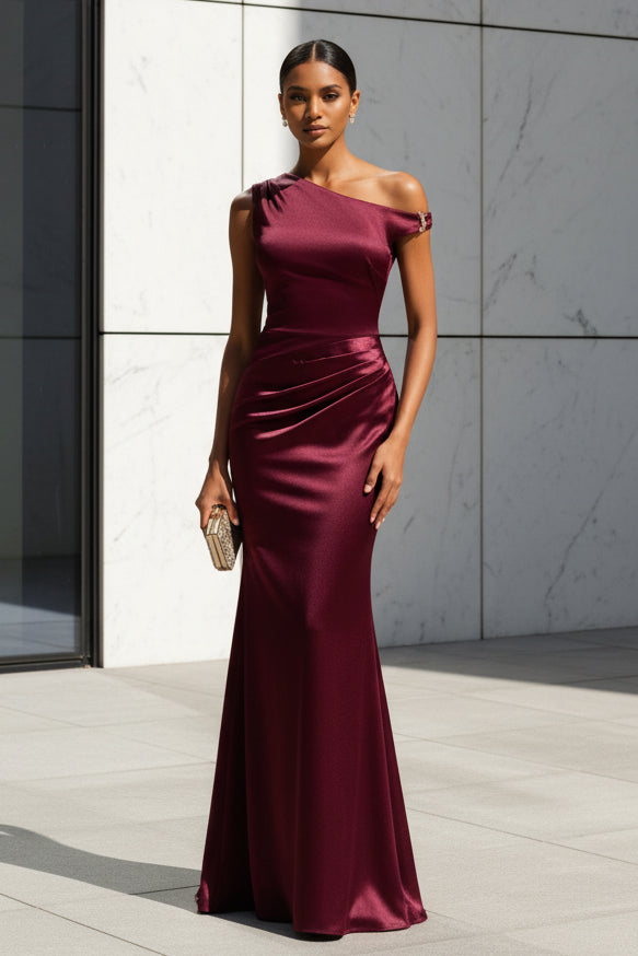 One Shoulder Sleeveless Mermaid Floor-Length Evening Dress