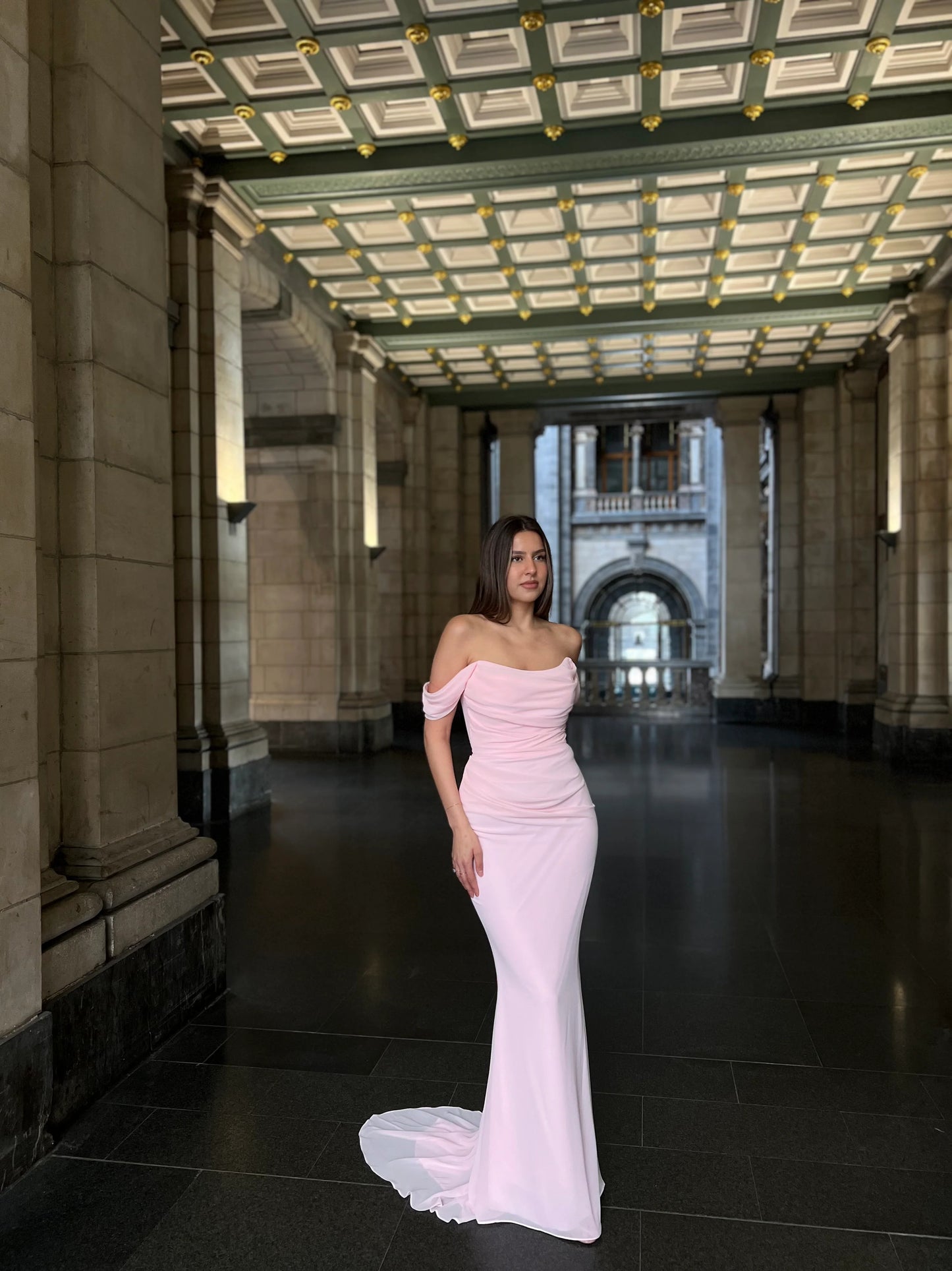 Simple Pink Off the Shoulder Sleeveless Mermaid Evening Dress