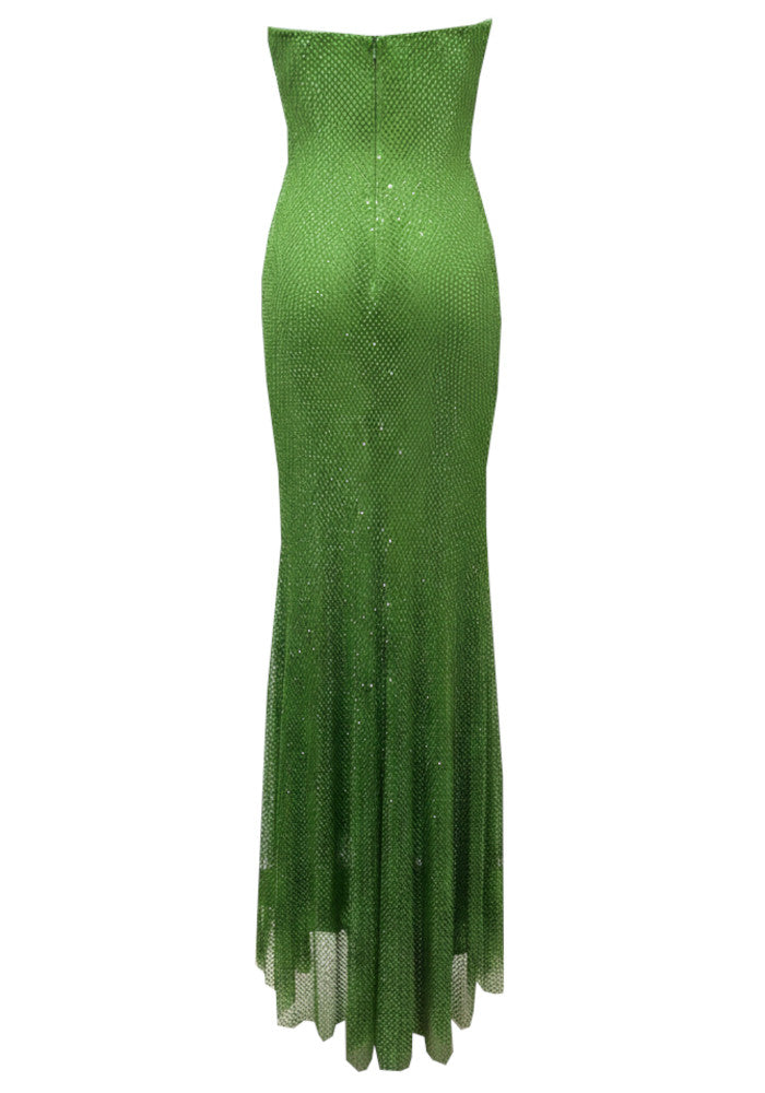 Emerald Green Sequined V-Neck Mermaid High Slit Formal Evening Prom Dresses