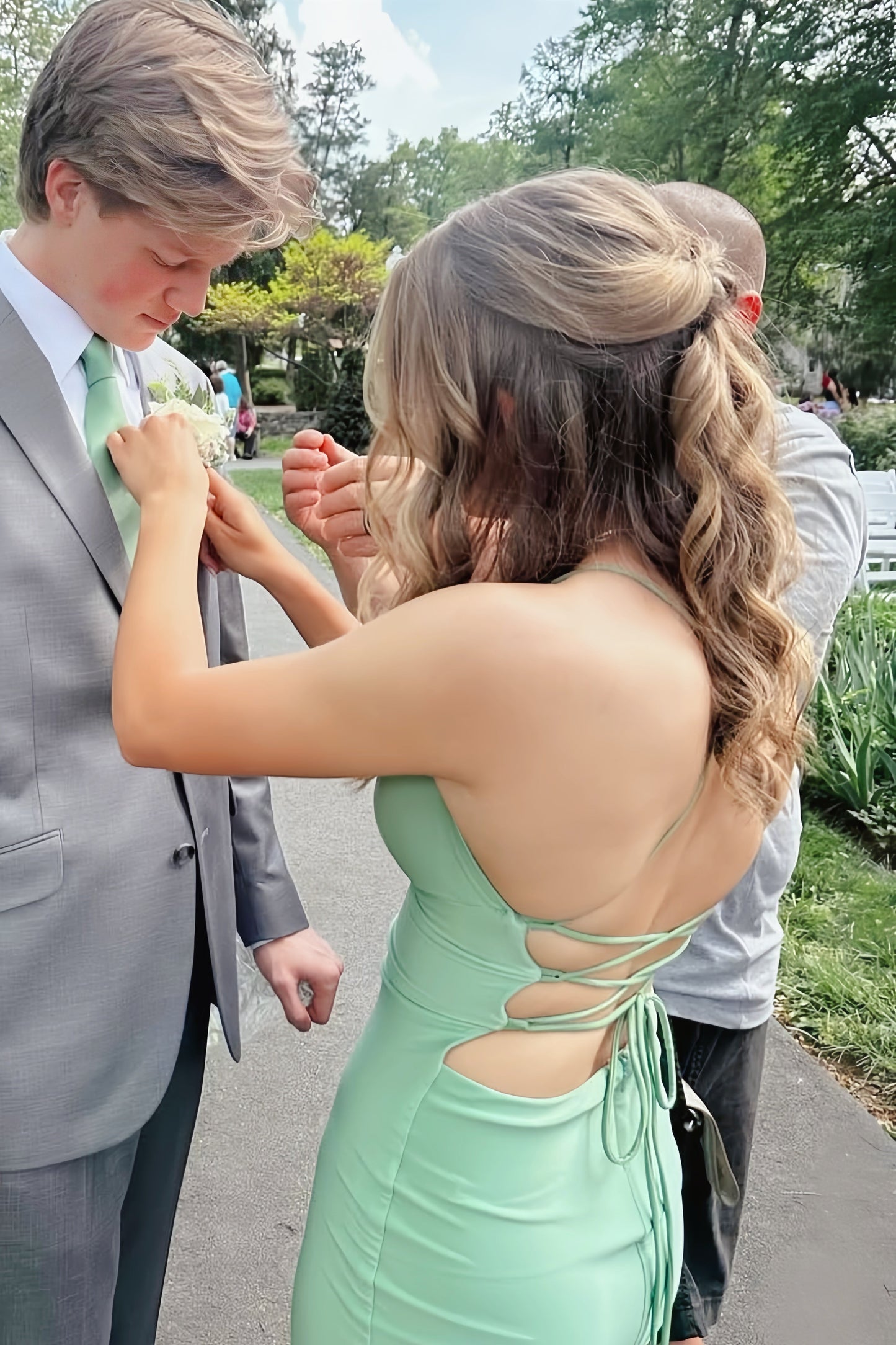 V-neck Light Green Mermaid Prom Dress