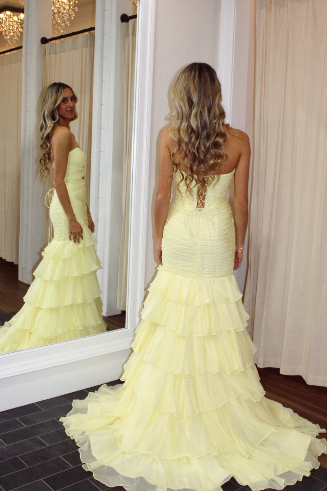 Yellow Sweetheart Cut-Out Side Slit Mermaid Dress