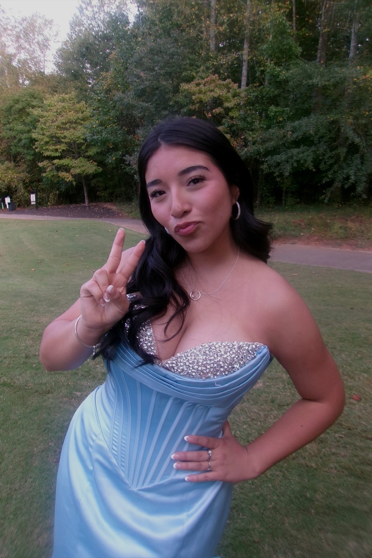Light Sky Blue Sweetheart Rhinestone Mermaid Prom Dress