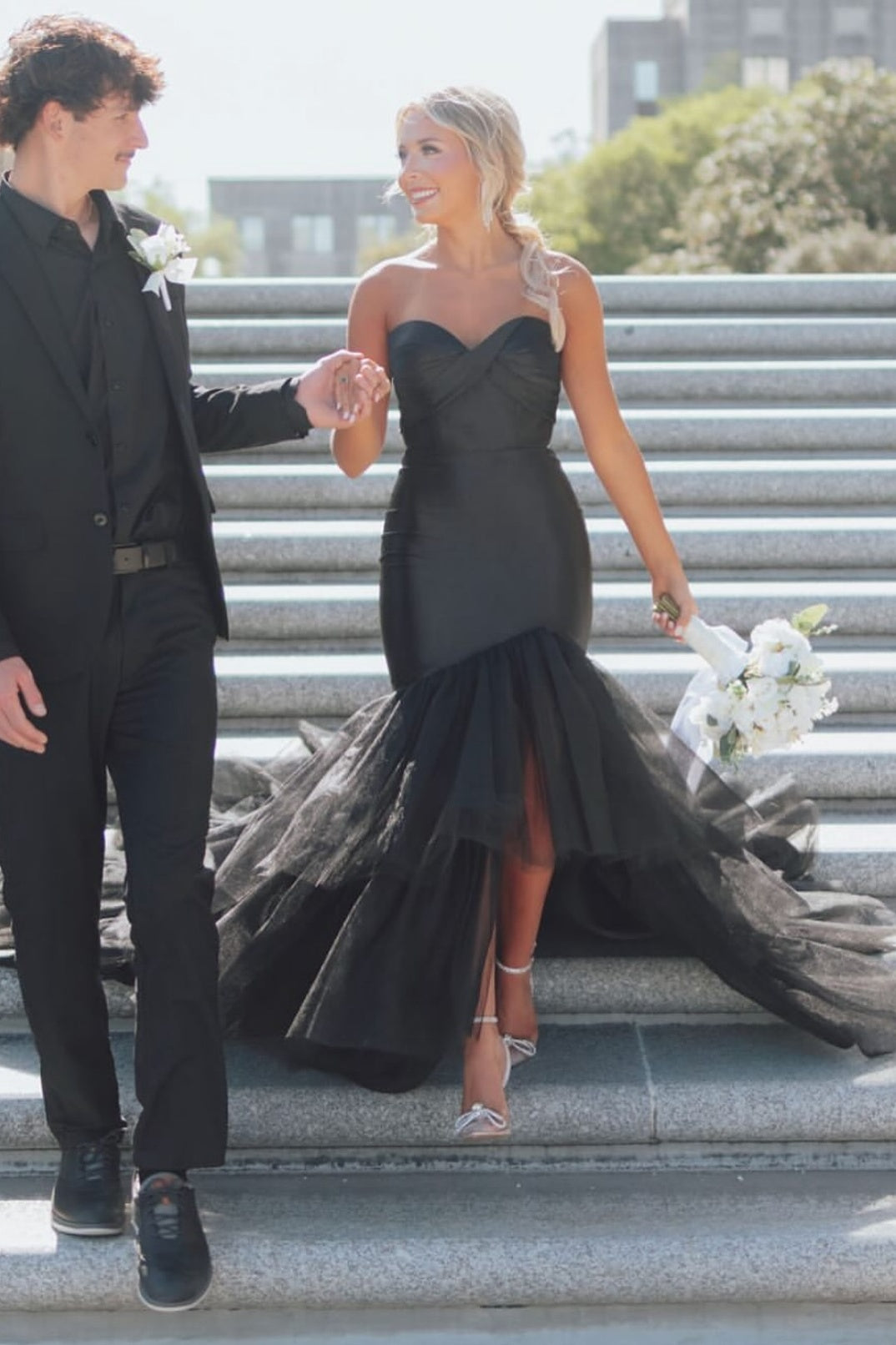 Tulle-Panelled Black Sweetheart Mermaid Prom Dress