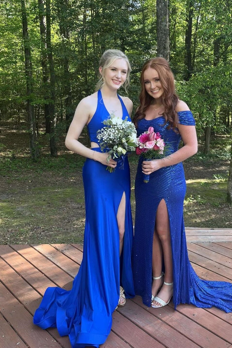 Royal Blue Halter V-neck Mermaid Prom Dress