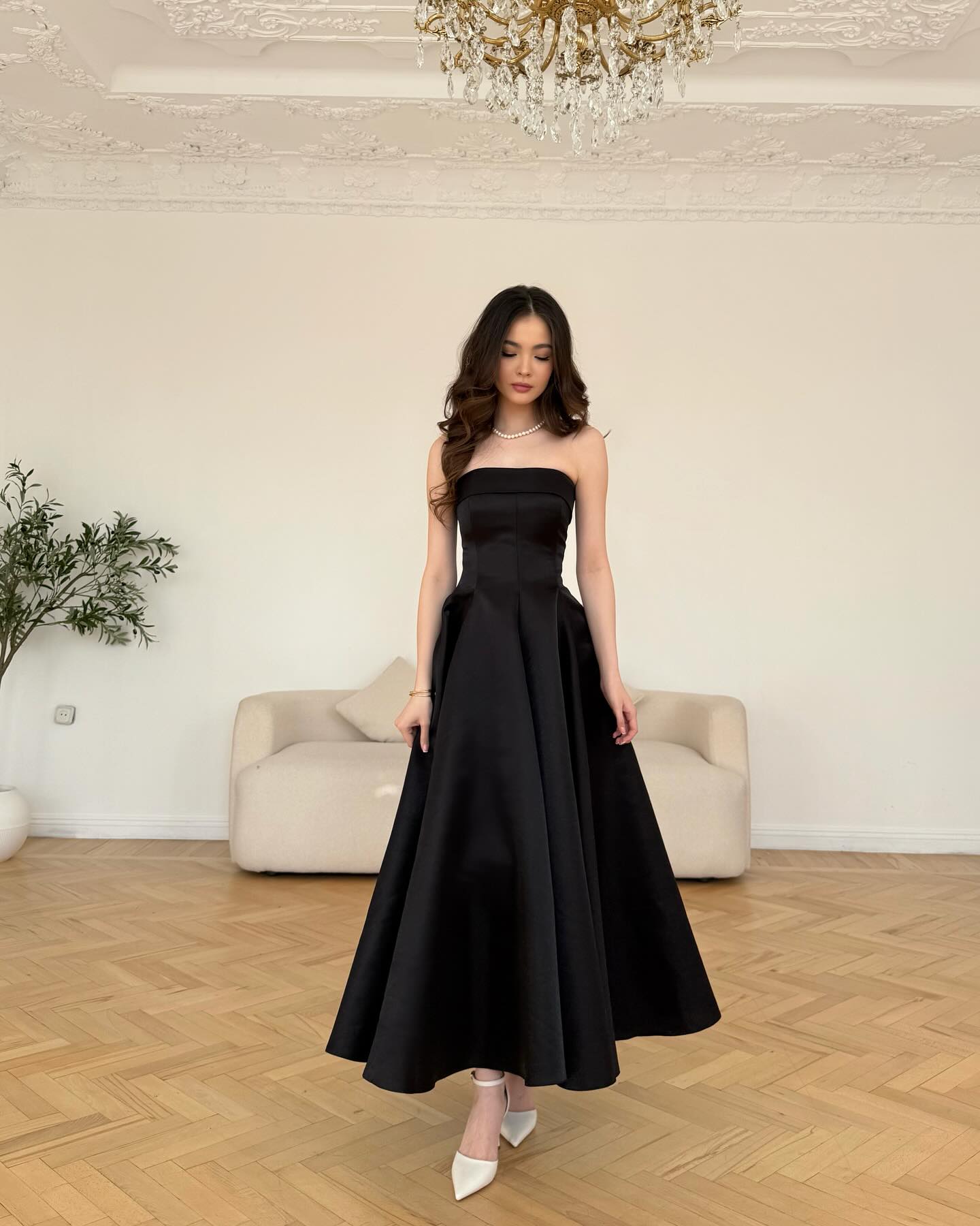Strapless Sleeveless A-Line Ankle-Length Evening Dress