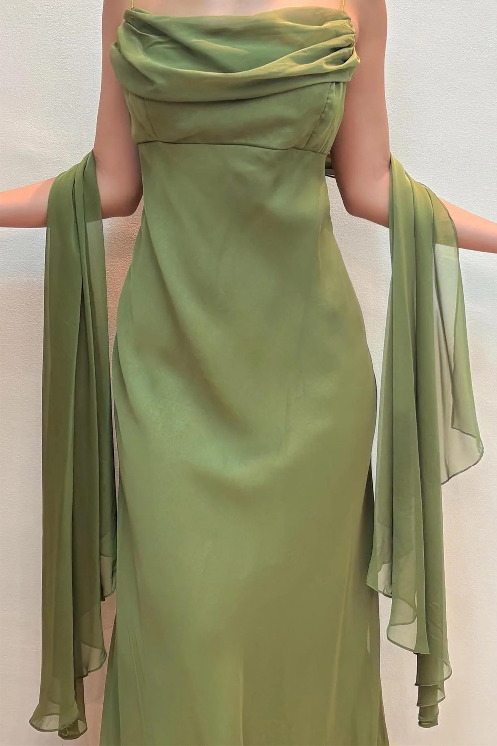 Elegant Bateau Pleated Chiffon Sage Green Prom Dress Party Dress
