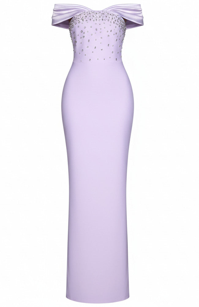 Elegant Purple Satin One-Shoulder Crystal Beaded Mermaid Silhouette Formal Evening Gown