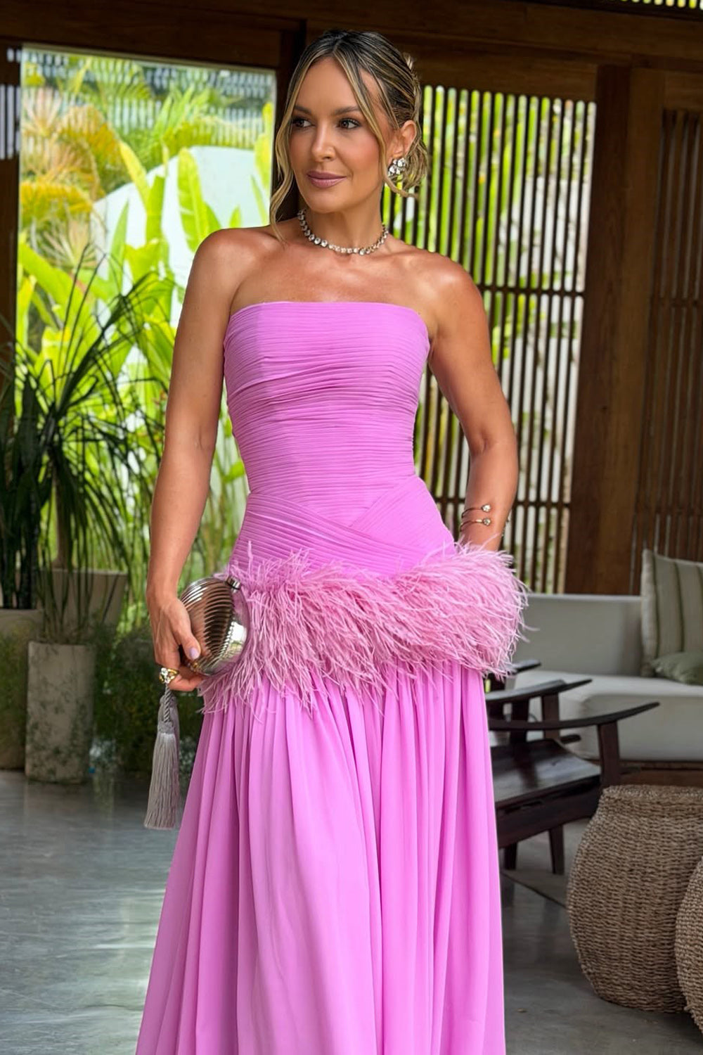 Elegant Strapless Empire Waist with Feathers Evening Dress Prom Dress