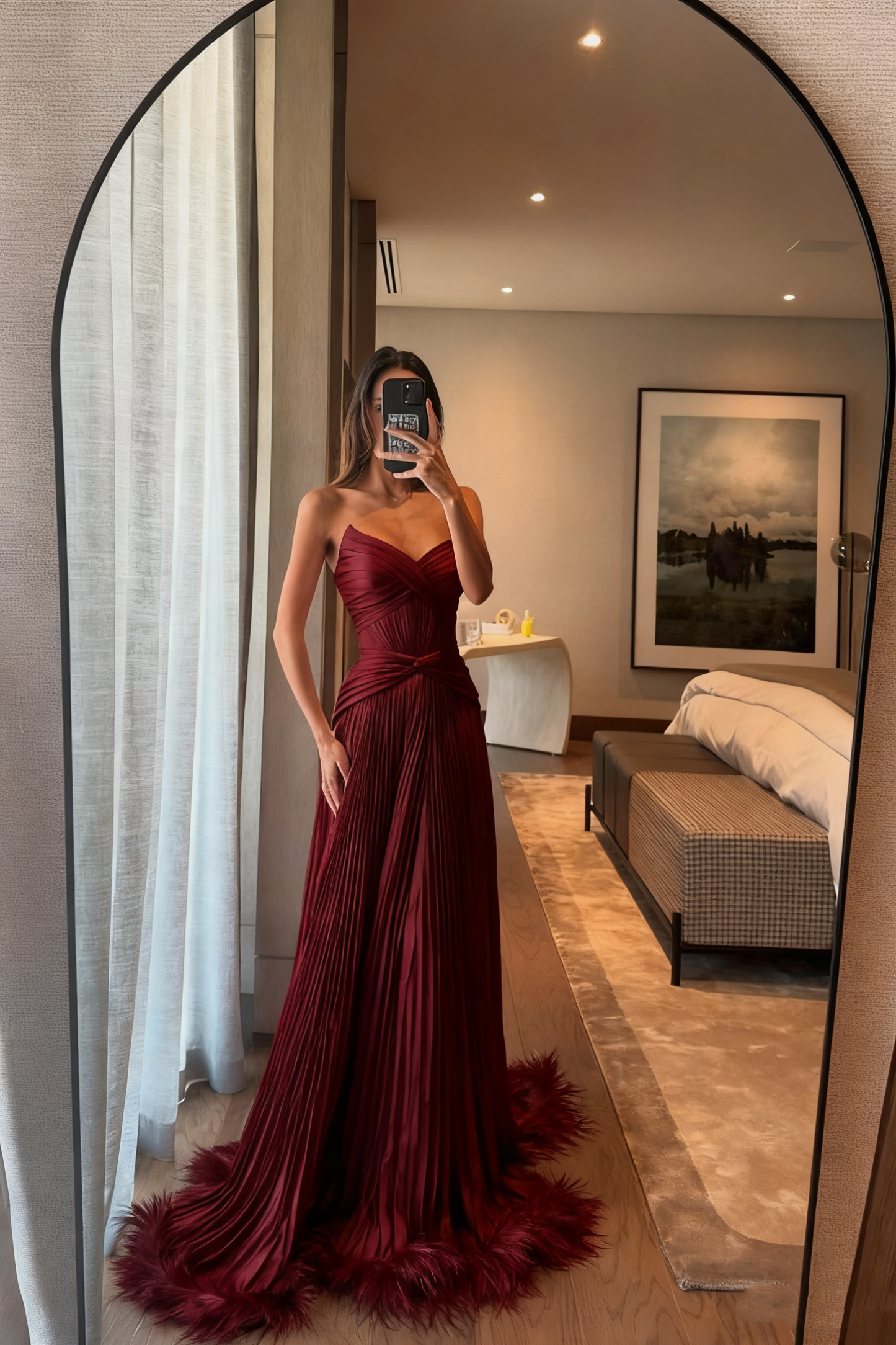 Special A Line Sweetheart Pleated Chiffon Pink Sleeveless Feathers Long Prom Dresses Inspo Prom Gown RB1394