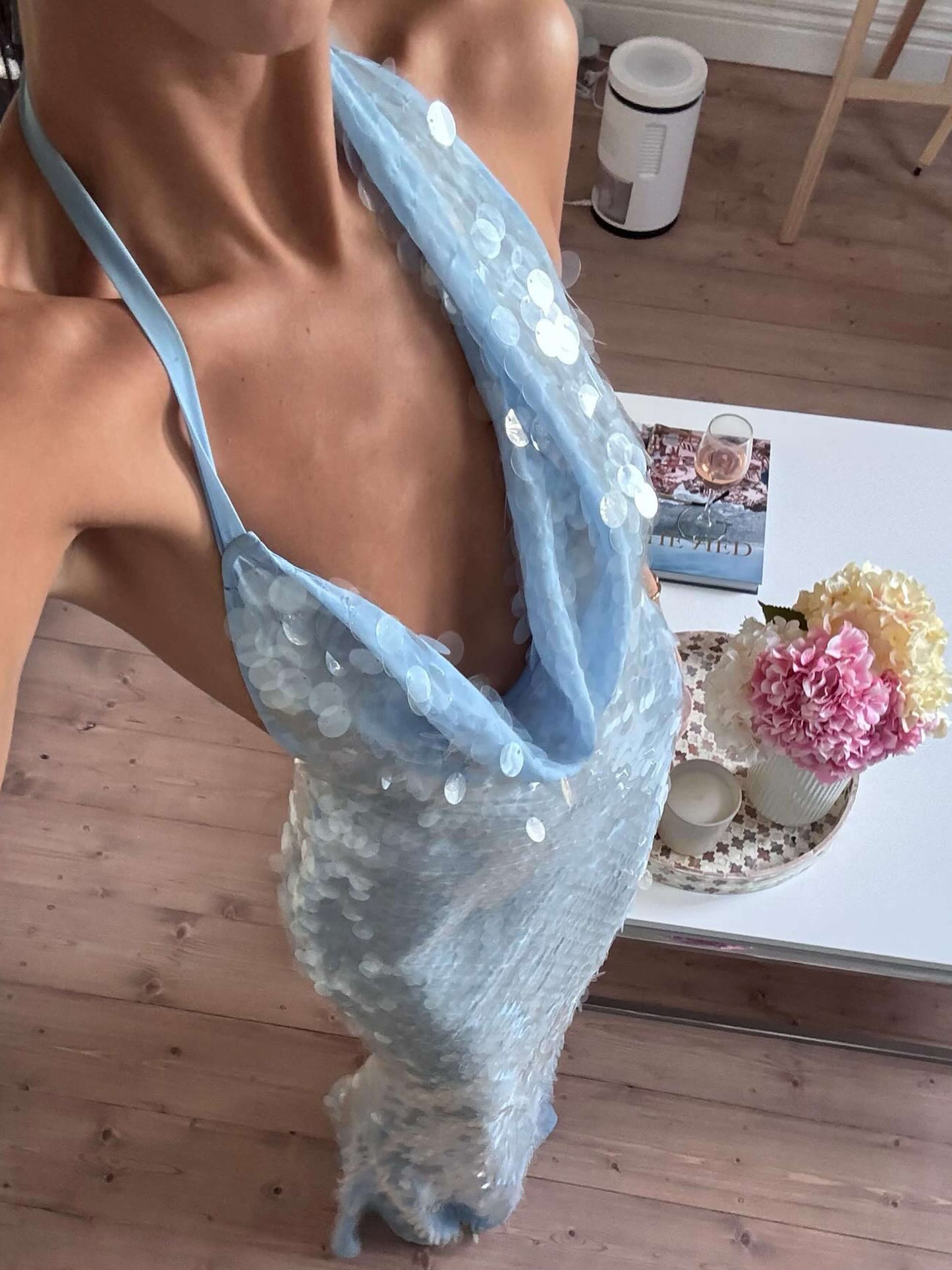 Halter Sleeveless Sequin Mermaid Backless Prom Dress