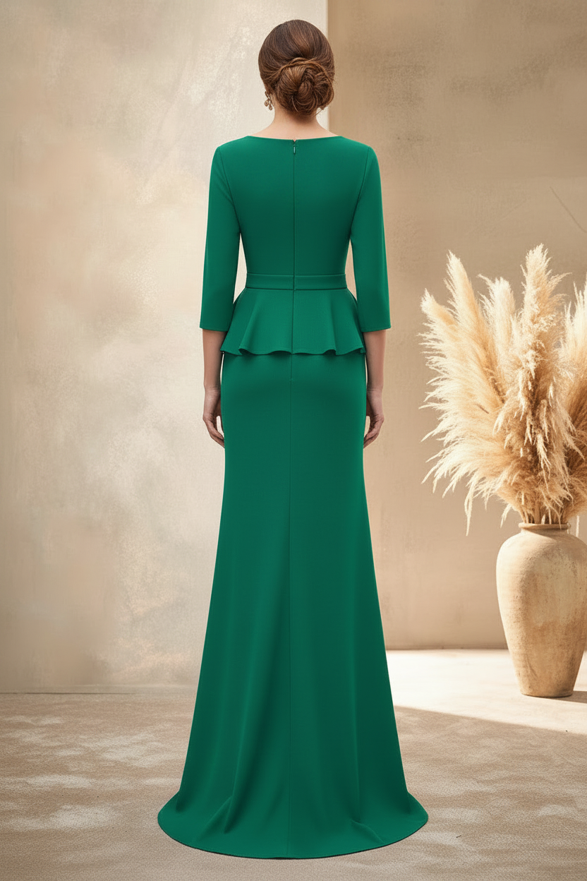 Mermaid 3/4 Sleeve Ruffles Mermaid Floor-Length Mother of the Bride Dress