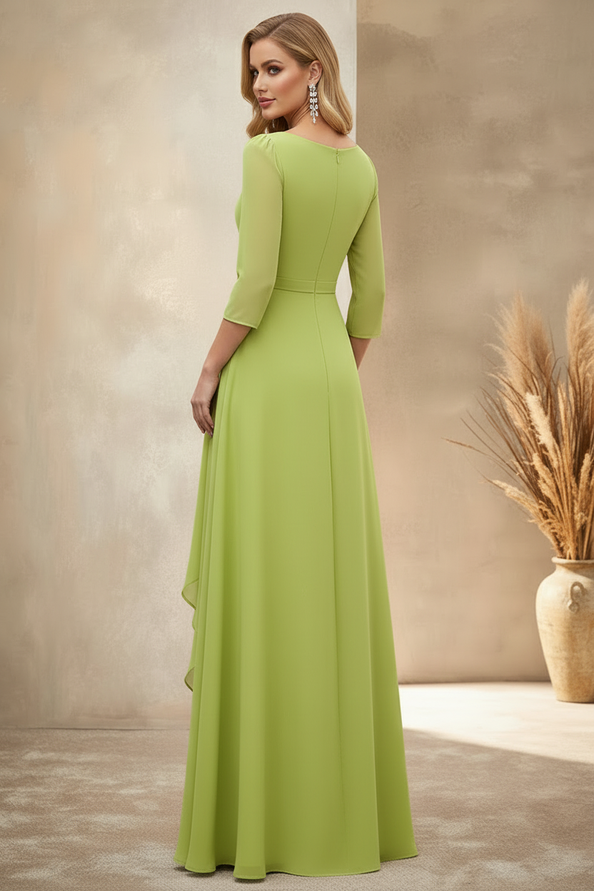 Chiffon 3/4 Sleeve A-Line Applique Mother of the Bride Dress
