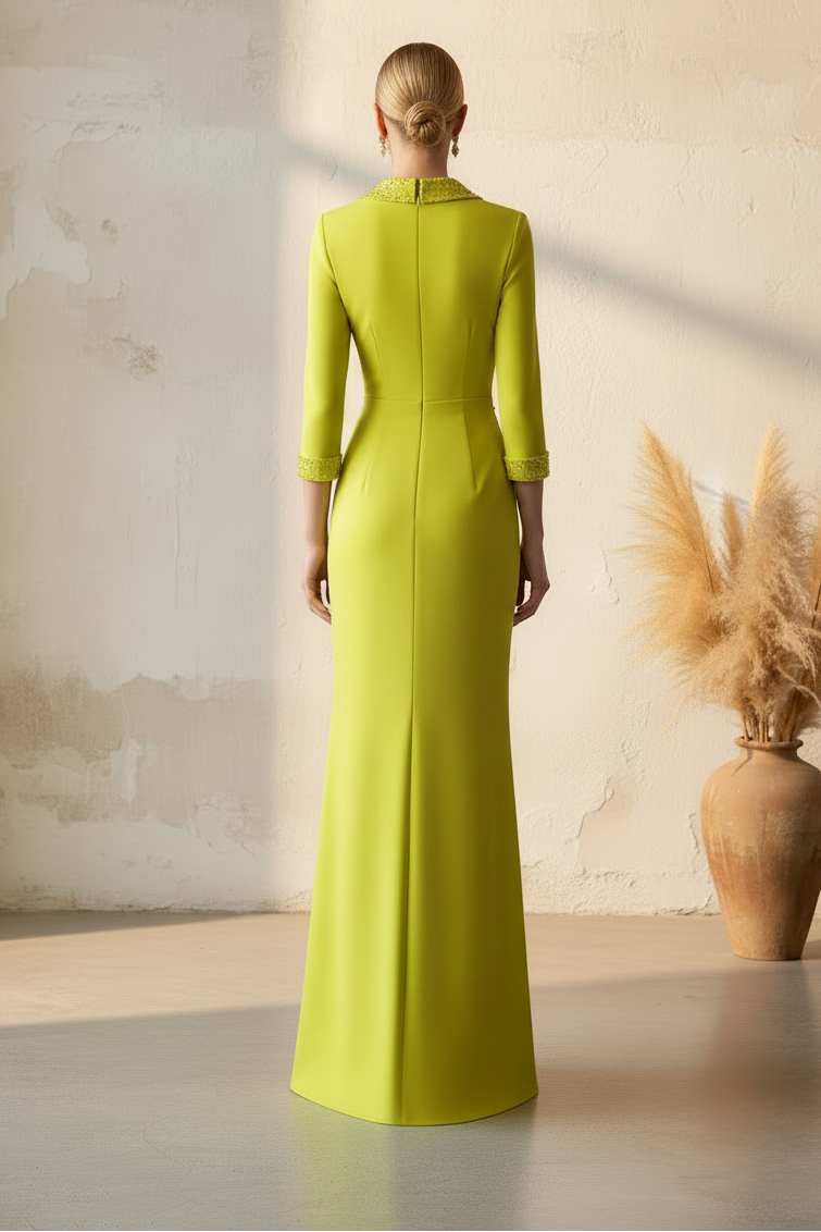 Simple V-Neck 3/4 Sleeve Mermaid Mother of the Bride Dress