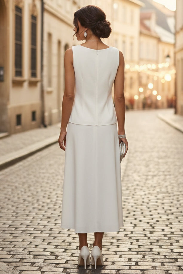 Scoop Chiffon Mother of the Bride Dresses with Jacket Sequins Tea-Length 3/4 Sleeves Floral