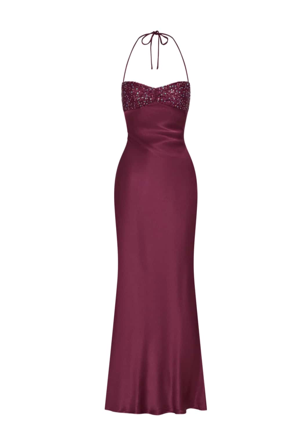 Halter Light Blue Satin Fitted Long Formal Dress
