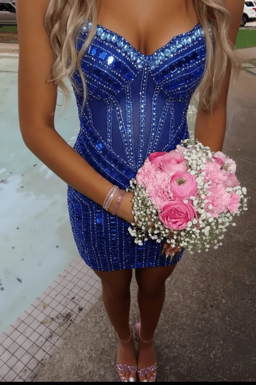 Rhinestone Corset Mini Dress with Sweetheart Neckline