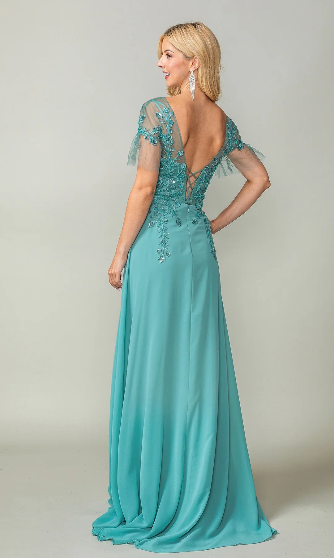 Romantic Chiffon Evening Dresses with Beaded Embroidery and Sheer Sleeves