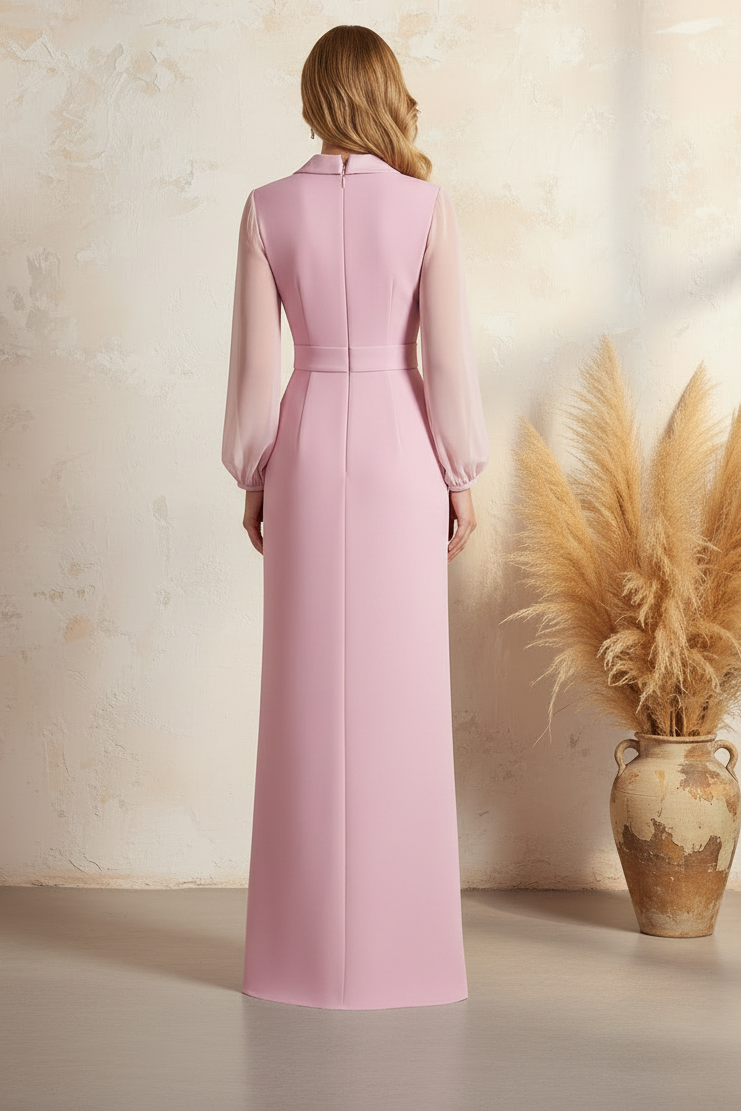 V-Neck Long Sleeve Mermaid Side Slit Mother of the Bride Dress