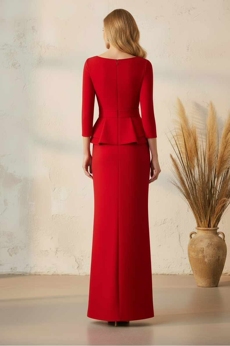 Red 3/4 Sleeve Mermaid Mother of the Bride Dress