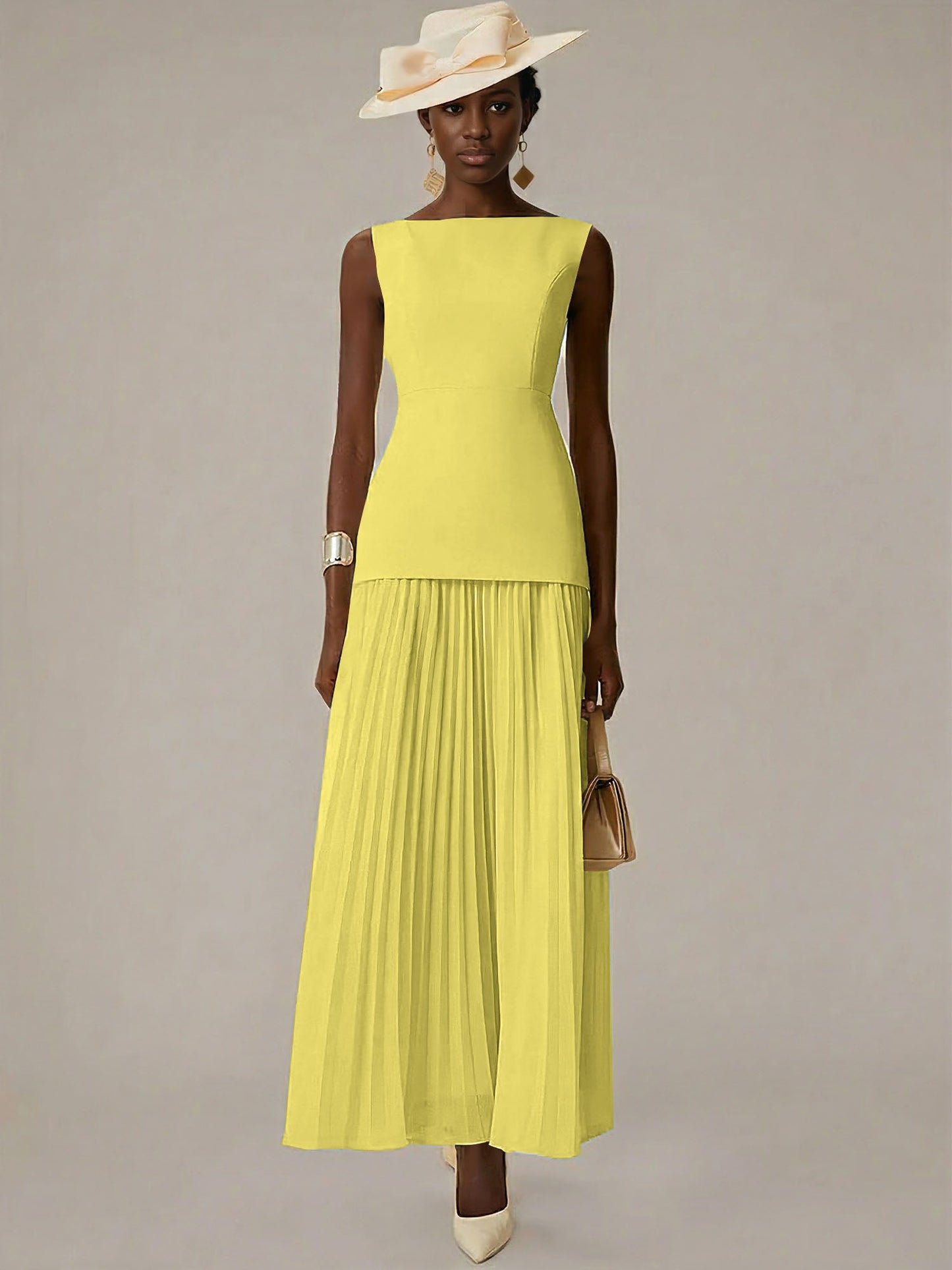 White A Line Chiffon Round Neck Sleeveless Floor Length Dresses