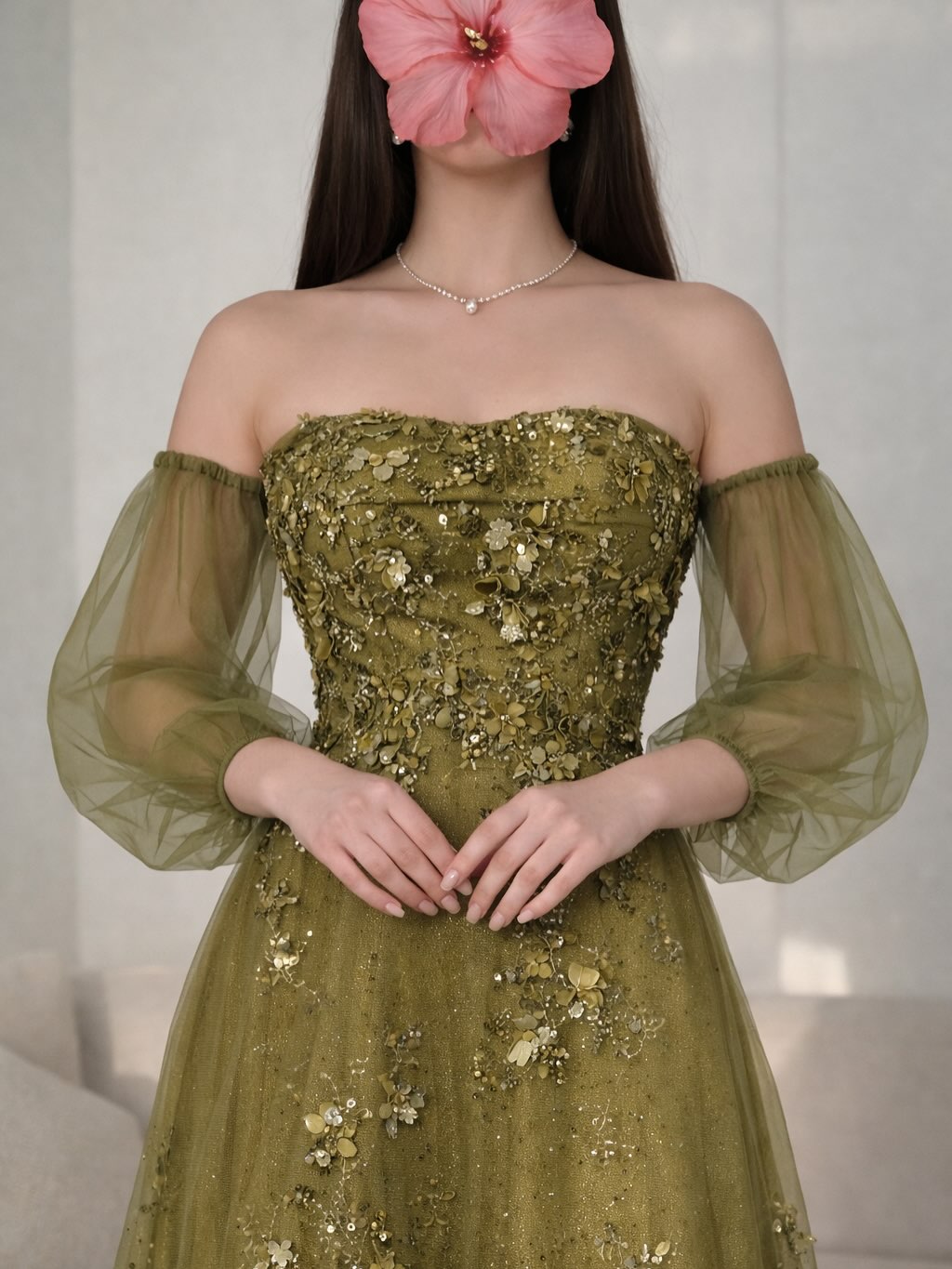 Flowers Off the Shoulder Long Dress A-Line Floor-Length Evening Dress
