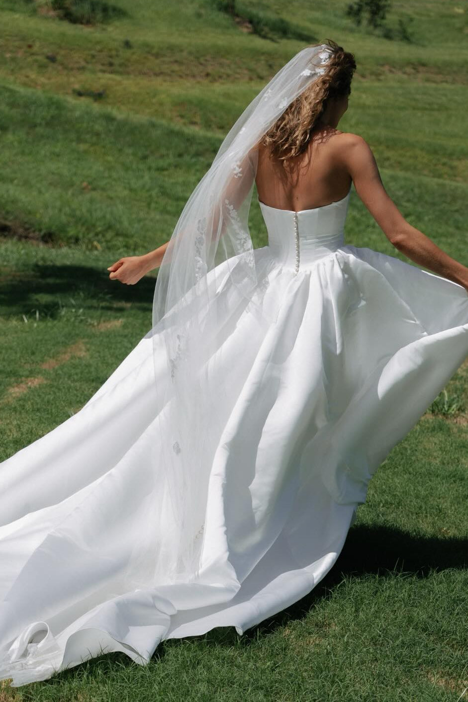 Strapless Ruched Satin Ball Gown Wedding Dress