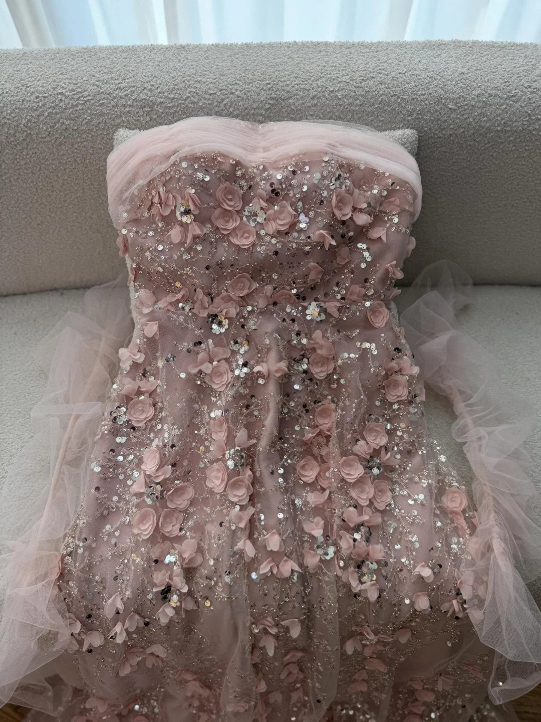 Off-the-Shoulder 3D Floral Tulle A-Line Gown