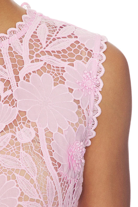 High-Neck Lace Fit & Flare Mini Dress