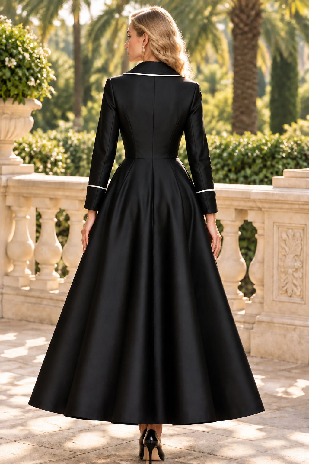 Collared Midi Coat Dress with Contrast Piping