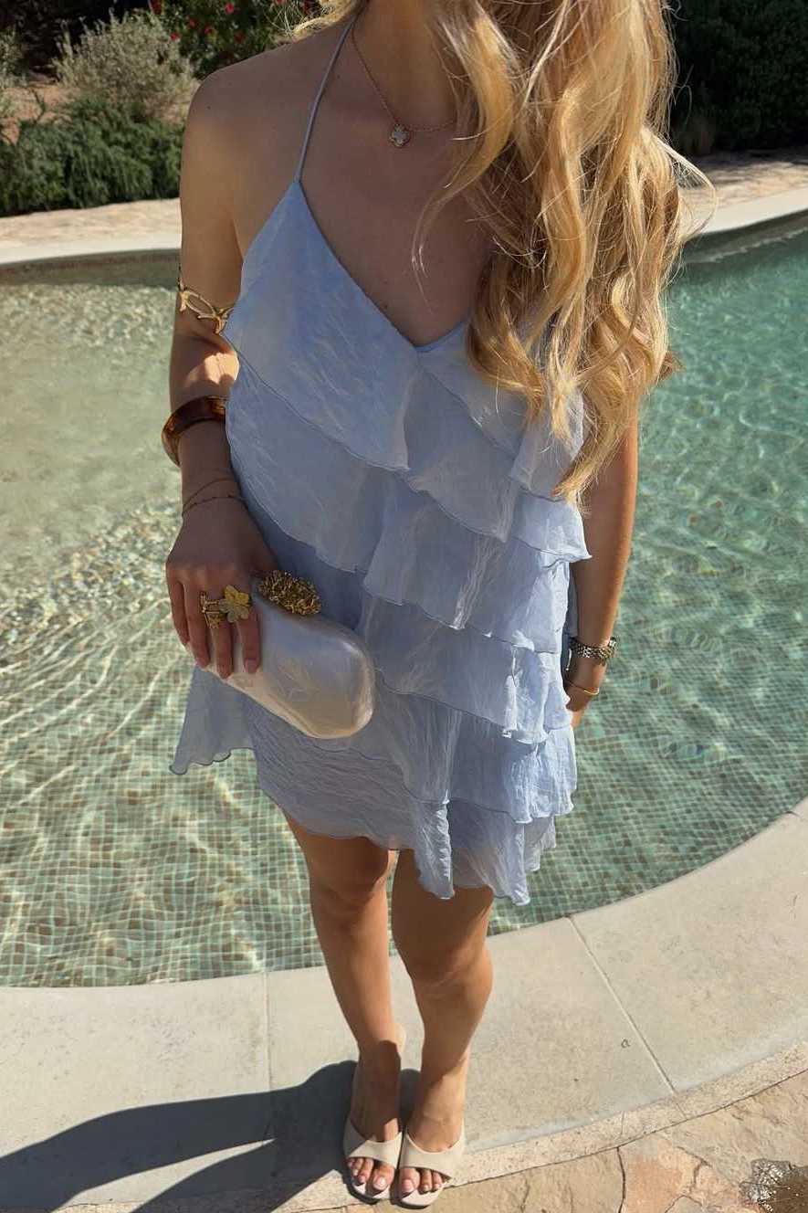 Tiered Ruffle Halter Mini Dress