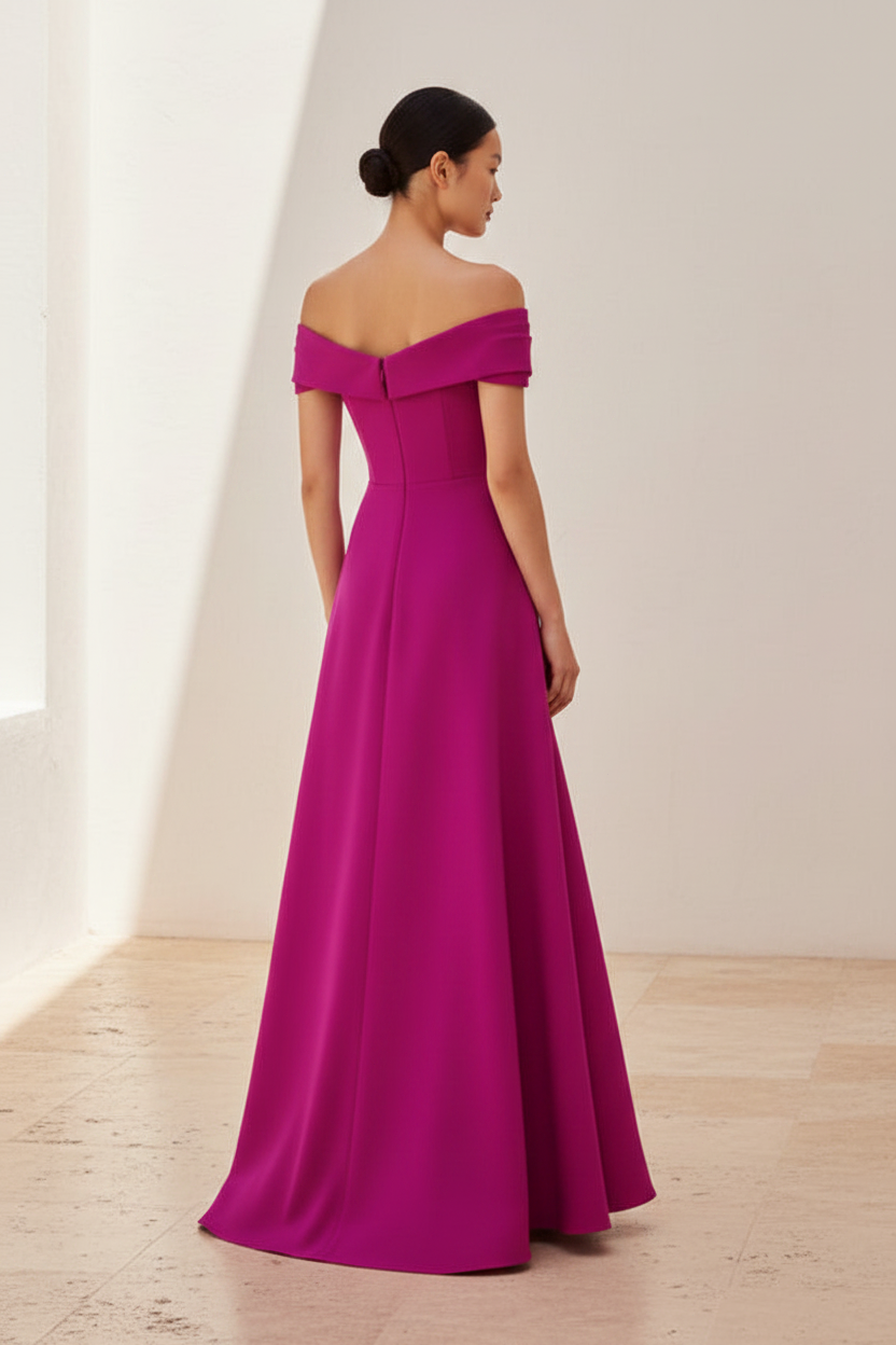 Off-the-Shoulder Pleated A-Line Evening Gown