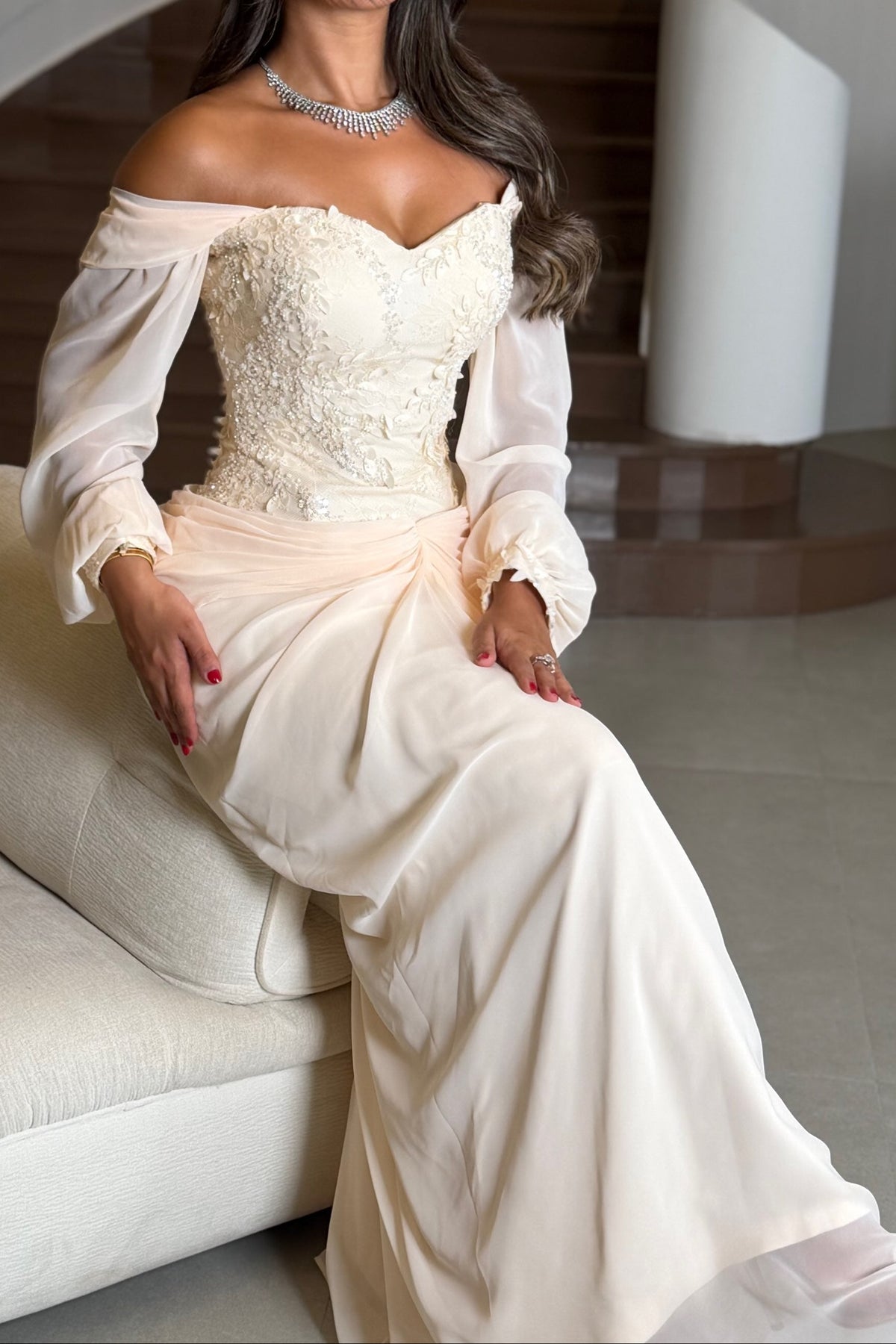 Embroidered Corset Gown with Draped Maxi Skirt